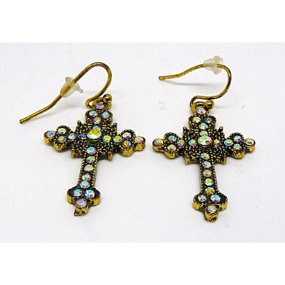 Religious Spiritual Jewelry Aurora Borealis Cross Earrings & 2 Bracelets VTG Lot - Picture 5 of 7